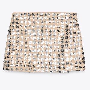 Zara Beige and Silver Sequin Mini Skirt